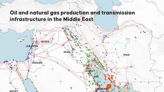 Oil and natural gas production and transmission infrastructure in the Middle East