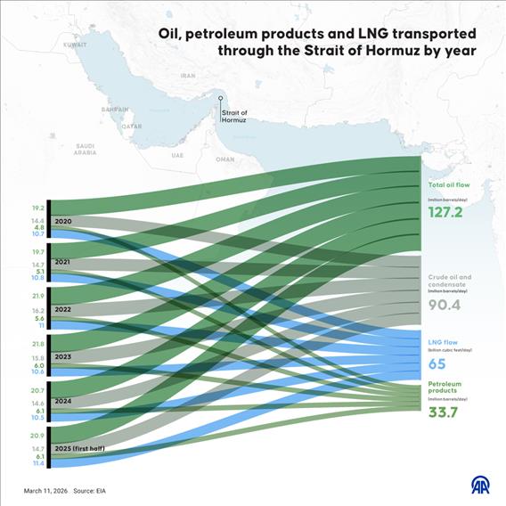 INFO-Oil, petroleum products and LNG transported through the Strait of Hormuz by year