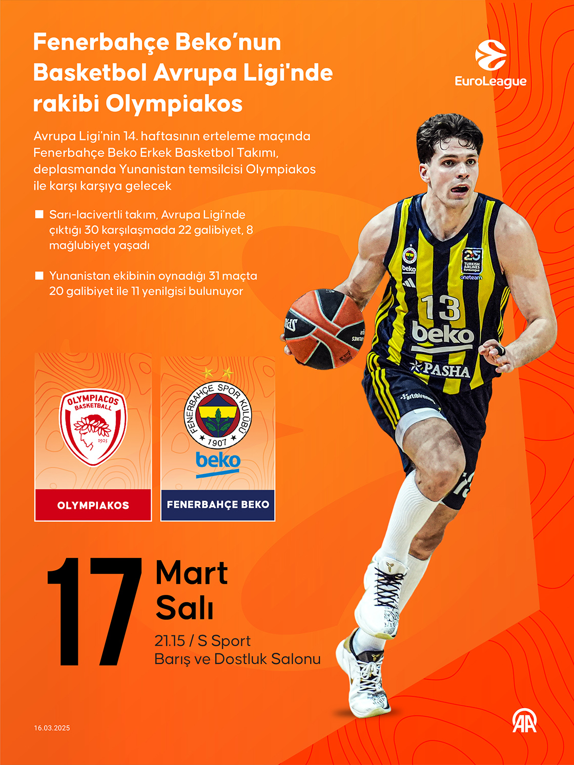 Fenerbahçe Beko’nun Avrupa Ligi'nde rakibi Olympiakos