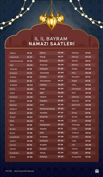 İllere göre bayram namazı saatleri