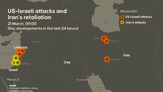 Map shows US-Israeli strikes and Iran’s retaliatory attacks across multiple countries in the past 24 hours  