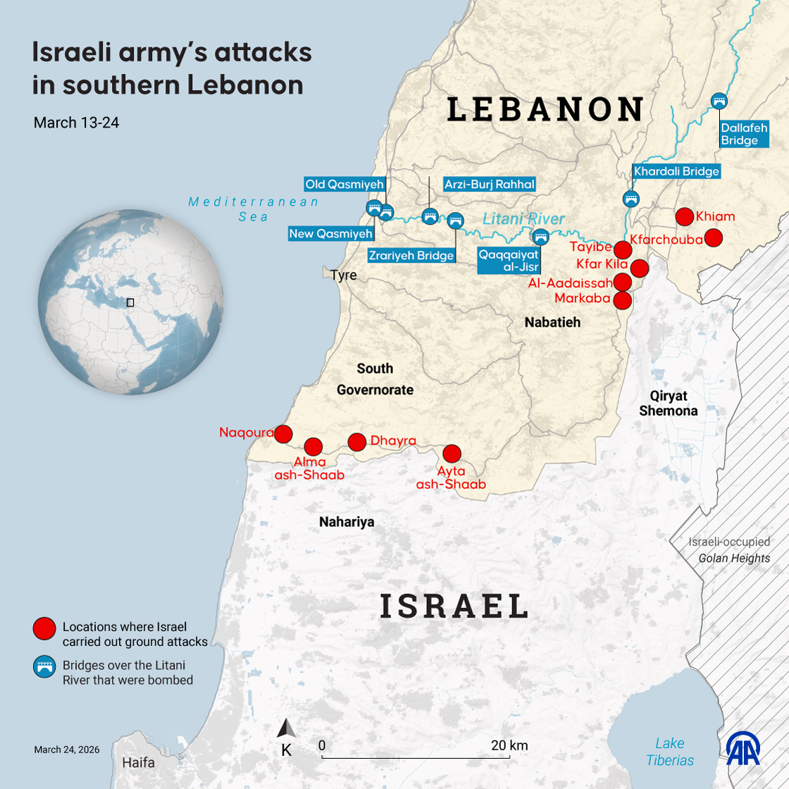 Mapping Israel’s attacks in southern Lebanon (March 13–24)