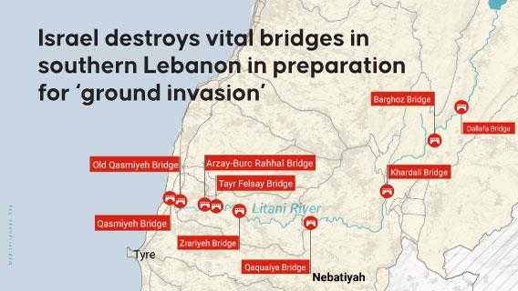 Israel destroys vital bridges in southern Lebanon in preparation for ‘ground invasion’