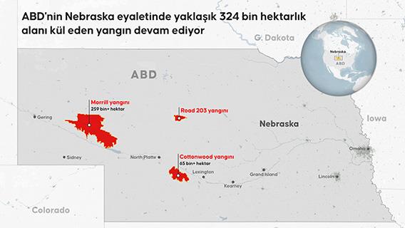 ABD'nin Nebraska eyaletinde yaklaşık 324 bin hektarlık alanı kül eden yangın devam ediyor