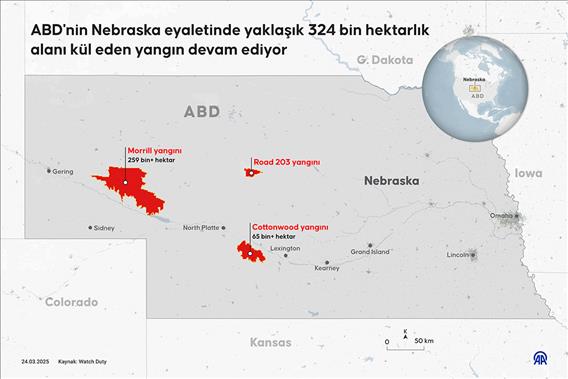 ABD'nin Nebraska eyaletinde yaklaşık 324 bin hektarlık alanı kül eden yangın devam ediyor