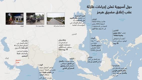 دول آسيوية تعلن إجراءات طارئة عقب إغلاق مضيق هرمز