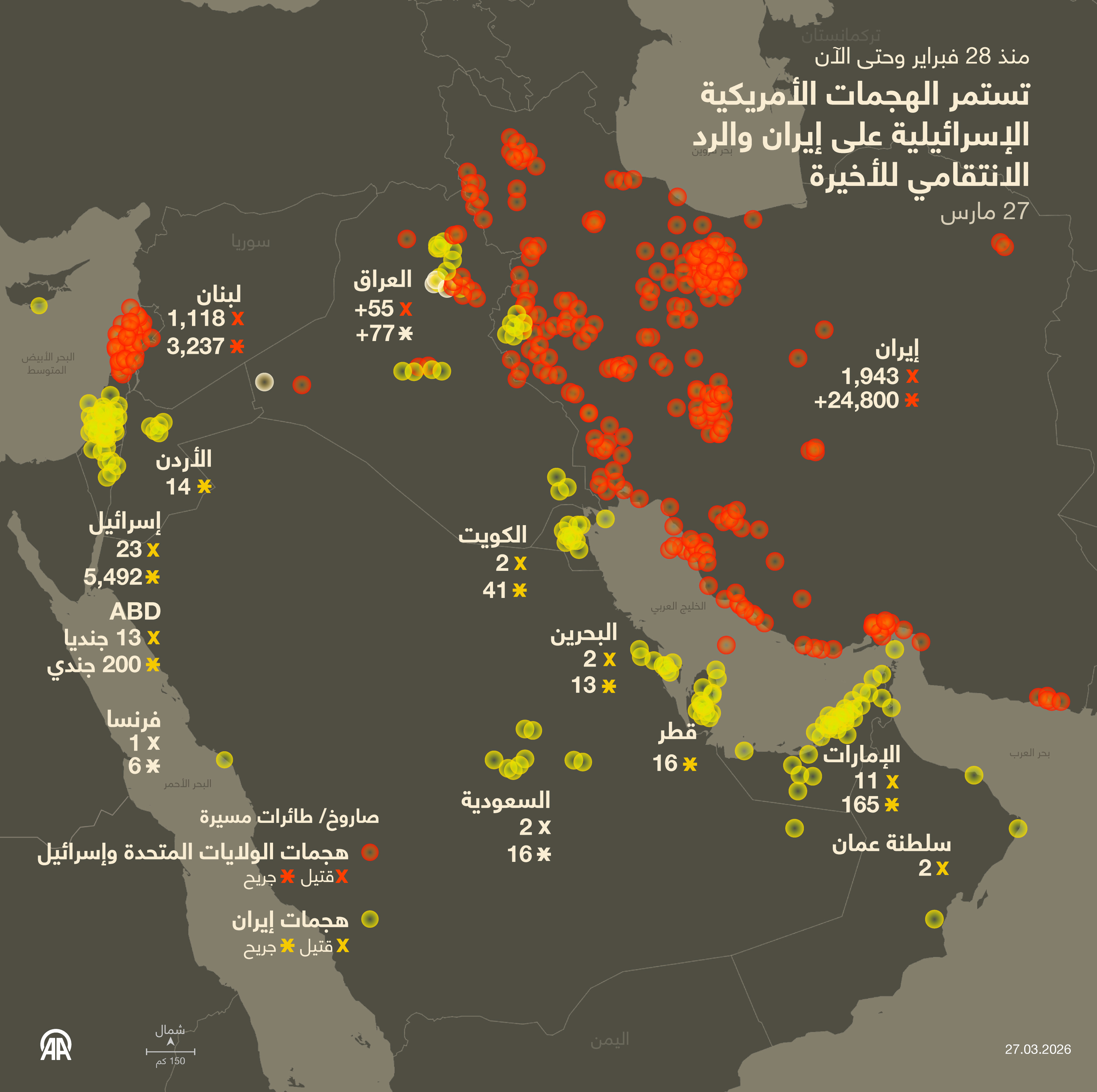 تستمر الهجمات الأمريكية الإسرائيلية على إيران والرد الانتقامي للأخيرة