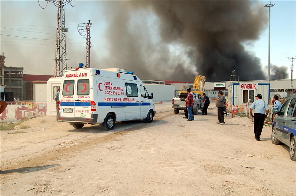 KONYA'DA BIR ENTEGRE TESIS INSAATINDA YANGIN CIKTI