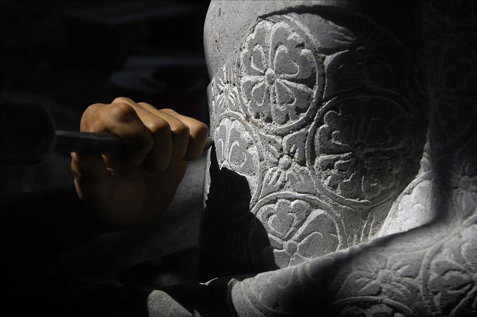 Natural stone carving in Indonesia