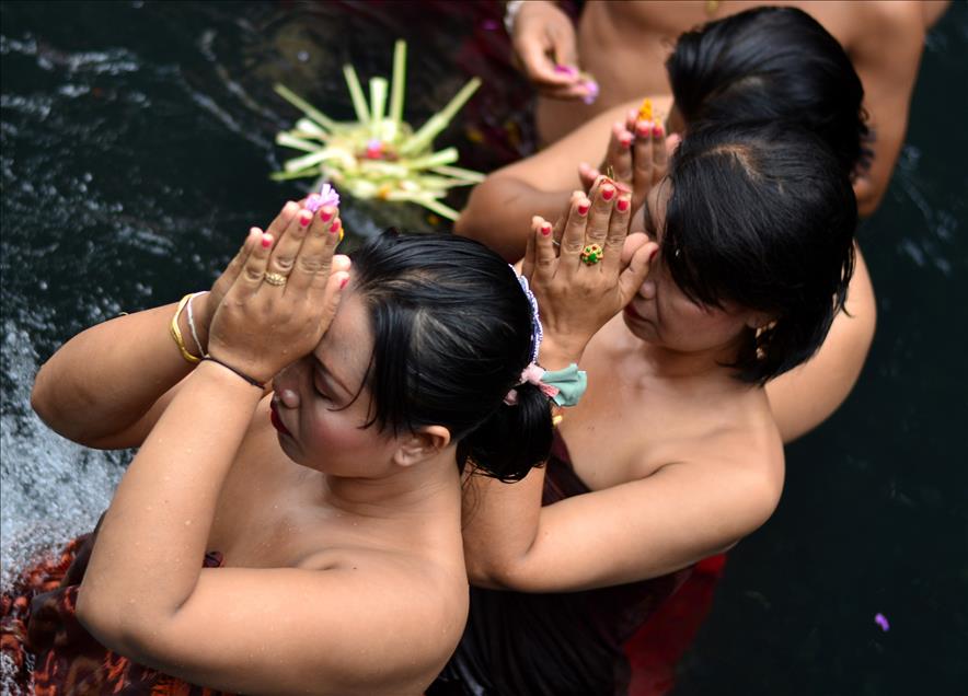 Balinese Hindu Devotees Perform Melukat Ritual