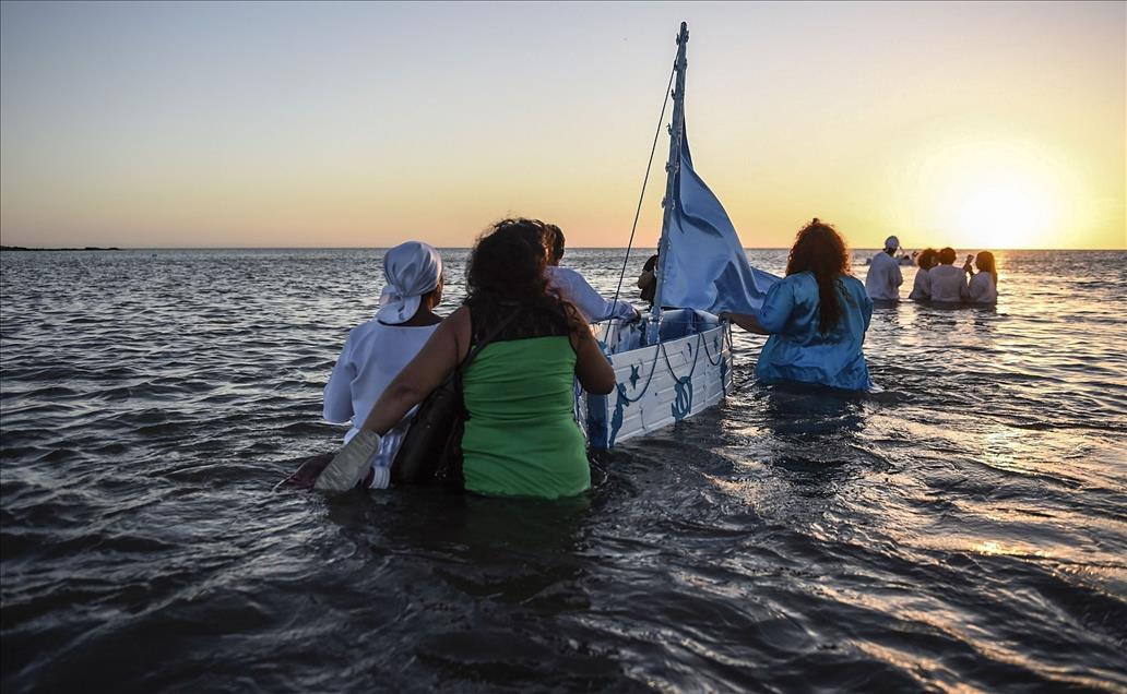 Iemanja ritual of Candomble religion in Uruguay 