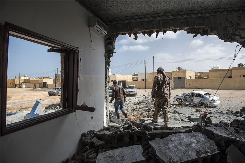 Damaged buildings in Bin Jawad city of Libya as civil war continues