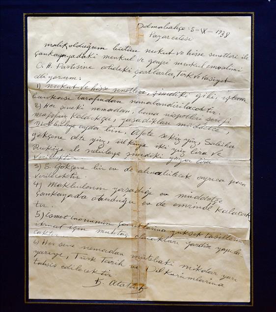 Atatürk'ün vasiyetnamesinin orijinalini AA görüntüledi