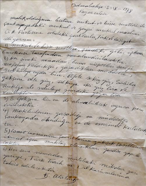 Atatürk'ün vasiyetnamesinin orijinalini AA görüntüledi