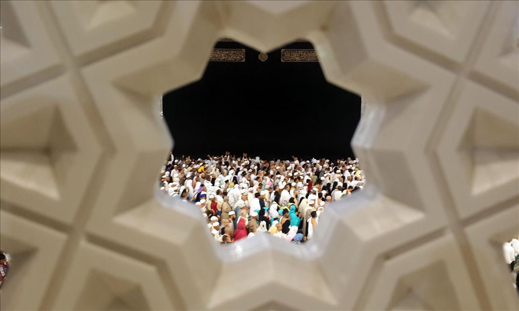 Muslims circumambulating the Kaaba, in Mecca during the Umrah