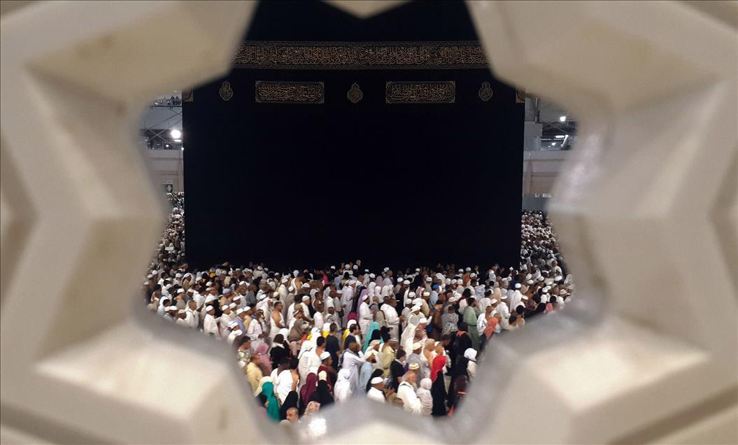 Muslims circumambulating the Kaaba, in Mecca during the Umrah
