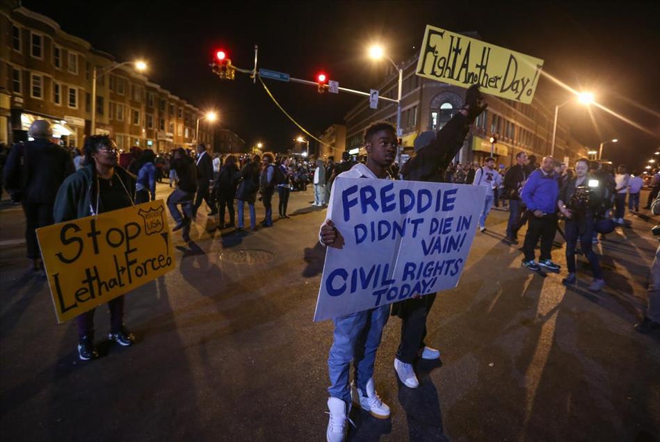 Protest in Baltimore over death of Freddie Gray