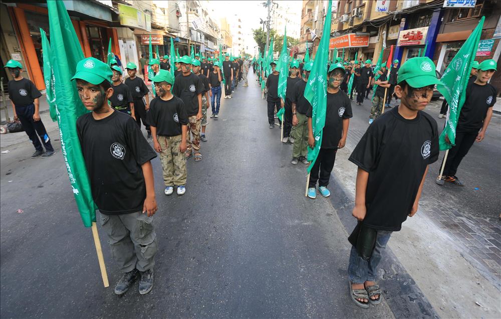 Palestinian boy scout stage a rally in Gaza