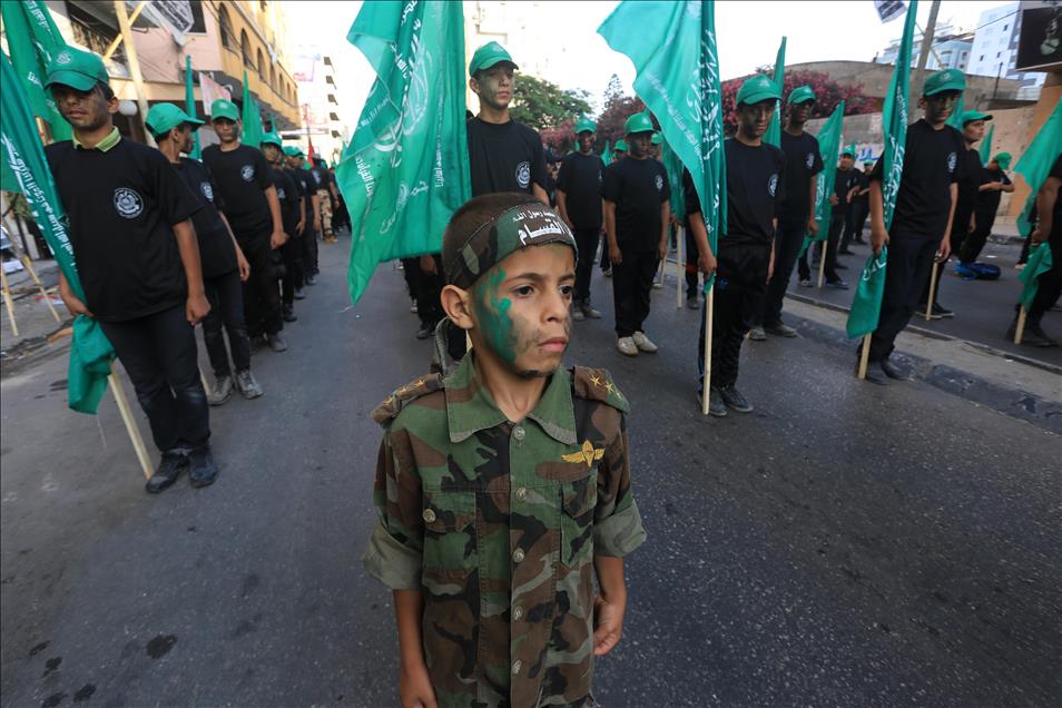 Palestinian boy scout stage a rally in Gaza