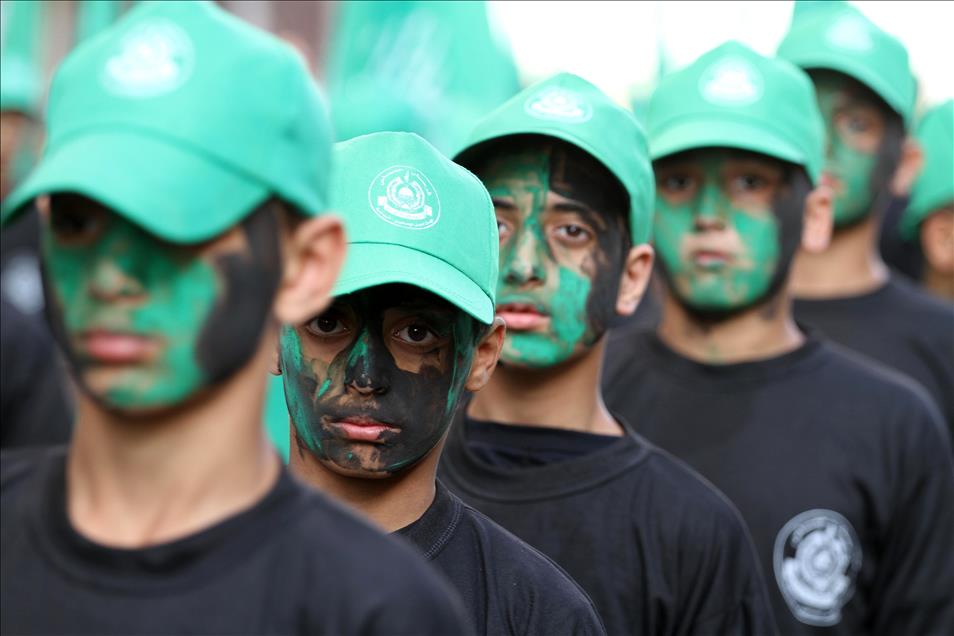 Palestinian boy scout stage a rally in Gaza