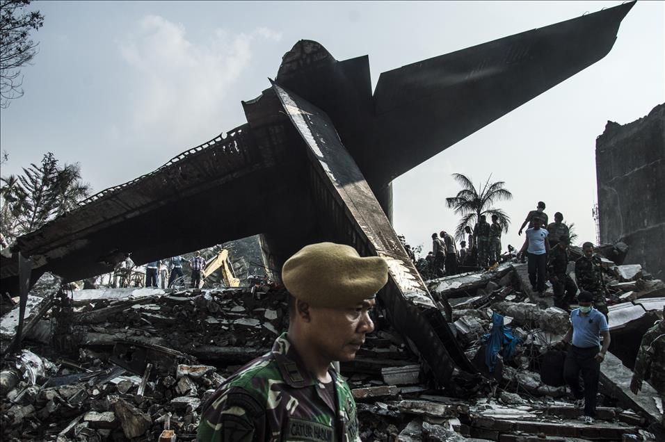 Indonesian military transport plane crashes in Medan