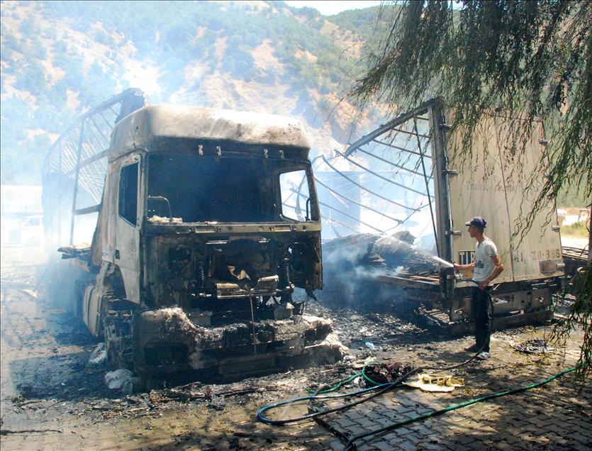 Bitlis'te yol kesen teröristler araç yaktı