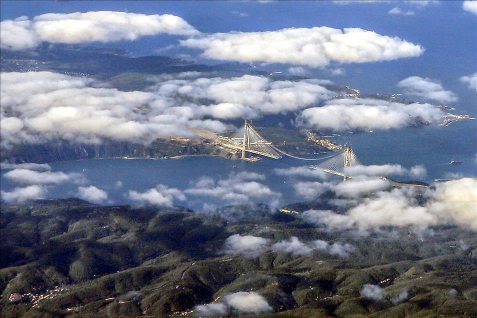 Panorama of Bosphorus through clouds in Istanbul