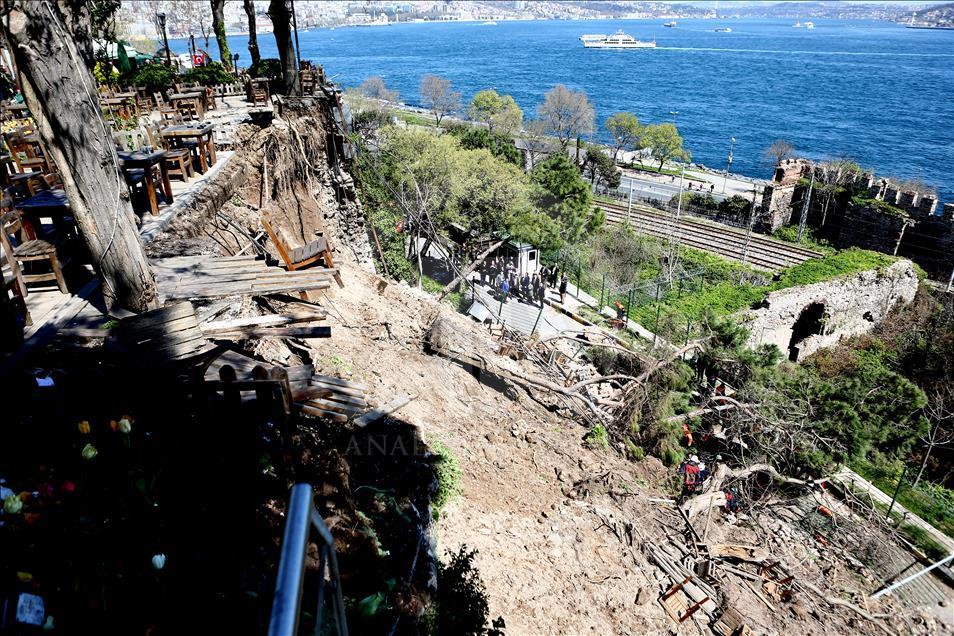 Gülhane Parkı'nda çay bahçesinin duvarı çöktü