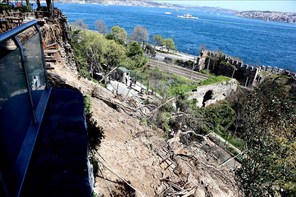 Gülhane Parkı'nda çay bahçesinin duvarı çöktü