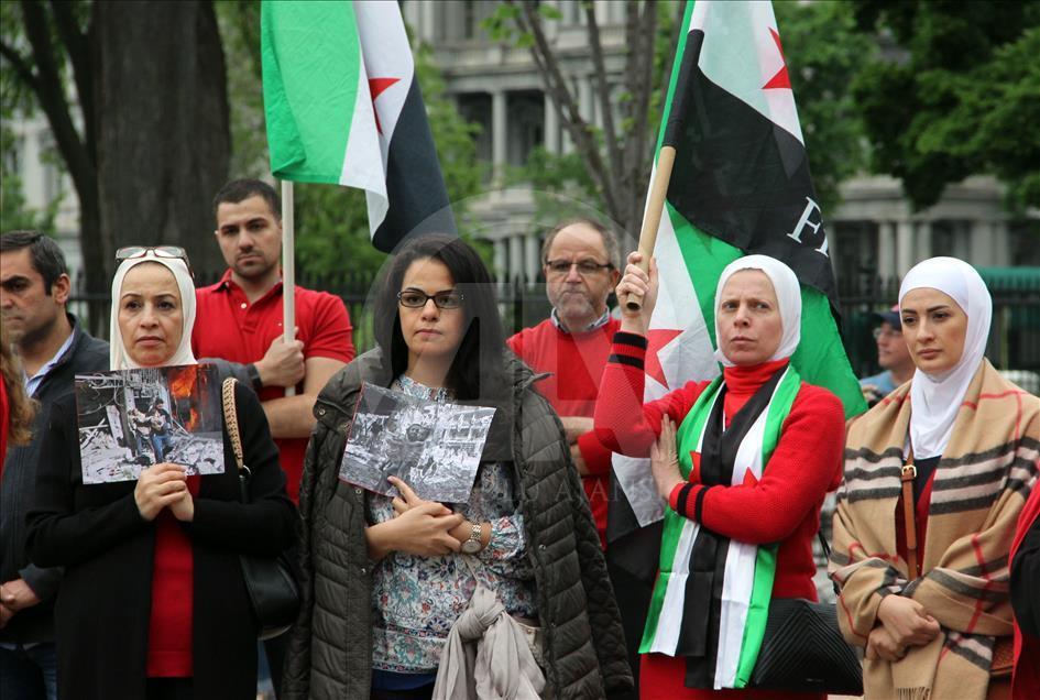 Halep saldırıları Beyaz Saray önünde protesto edildi