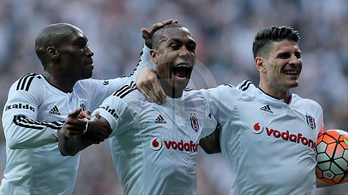 ISTANBUL, TURKEY - MAY 15: Marcelo (C) of Besiktas celebrates hi