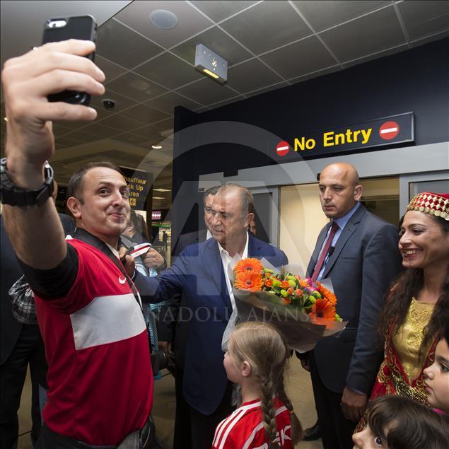 The Turkish football team arrive in Manchester