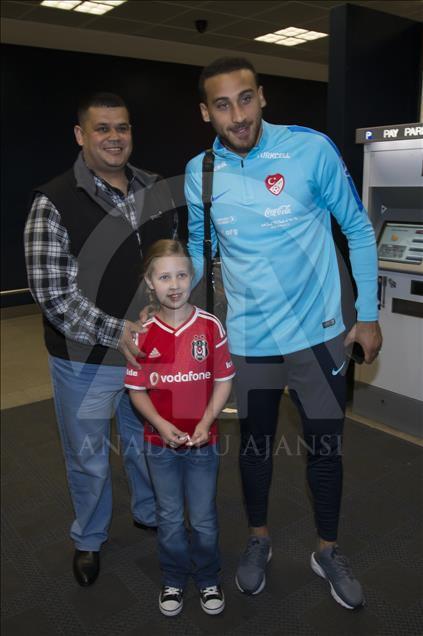 The Turkish football team arrive in Manchester