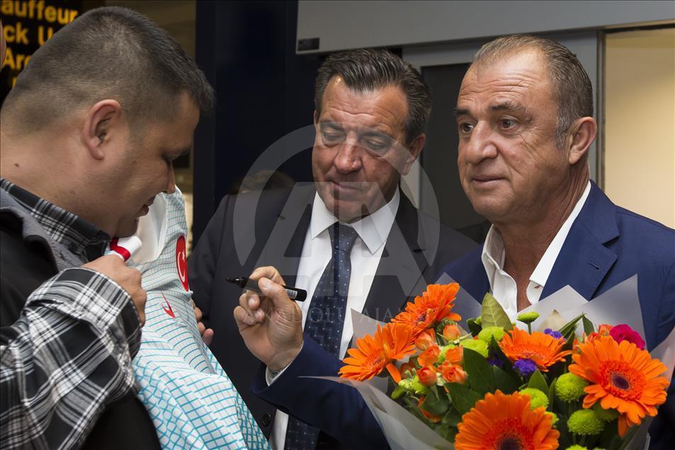 The Turkish football team arrive in Manchester