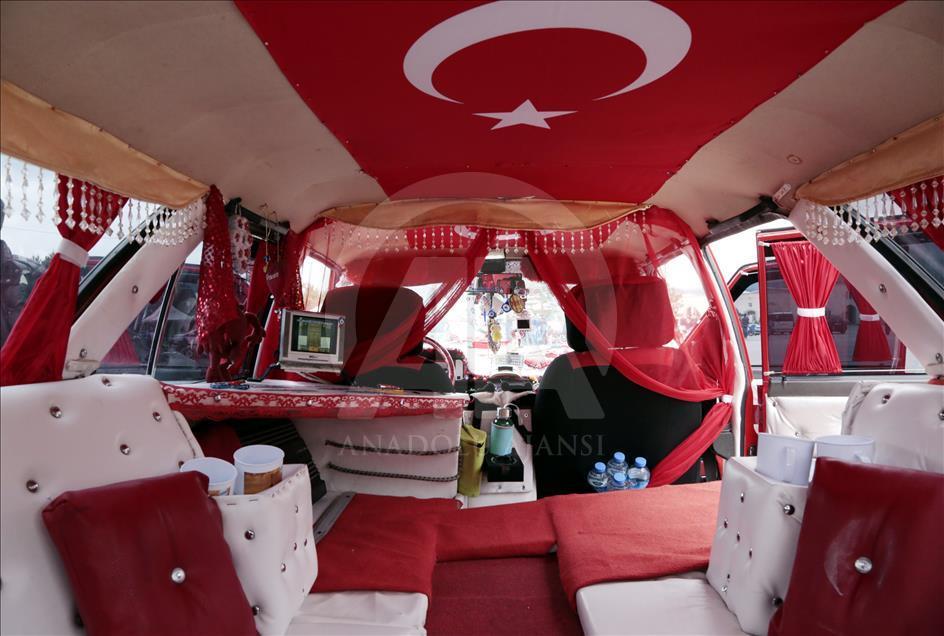 Otomobilini "Kartal Palas"a çevirdi