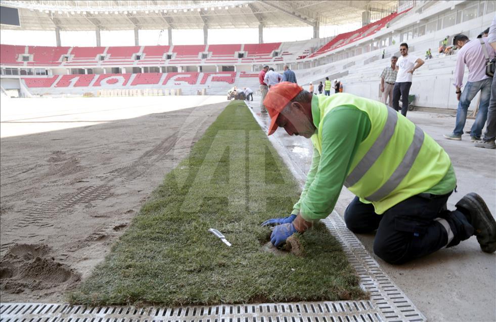 Eskişehir'in yeni stadında çimler seriliyor