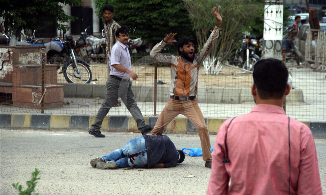 Muttahida Qaumi Movement members stage a protest in Karachi