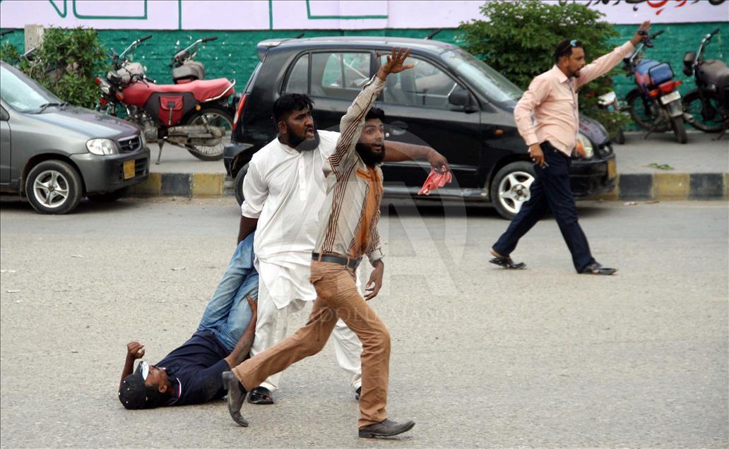 Muttahida Qaumi Movement members stage a protest in Karachi