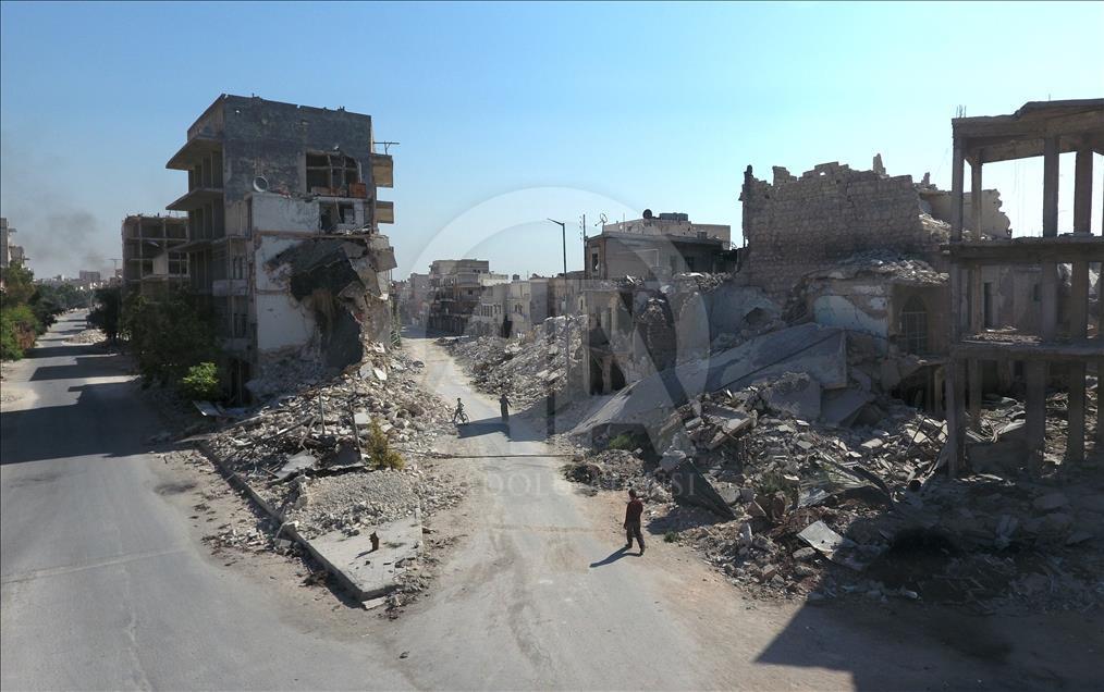 AA ekibi, harabeye dönen Halep'i havadan görüntüledi