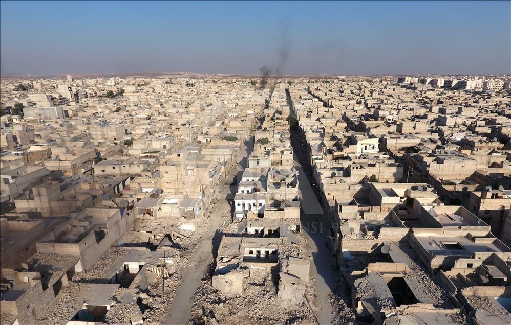 Aerial view war-ravaged Aleppo