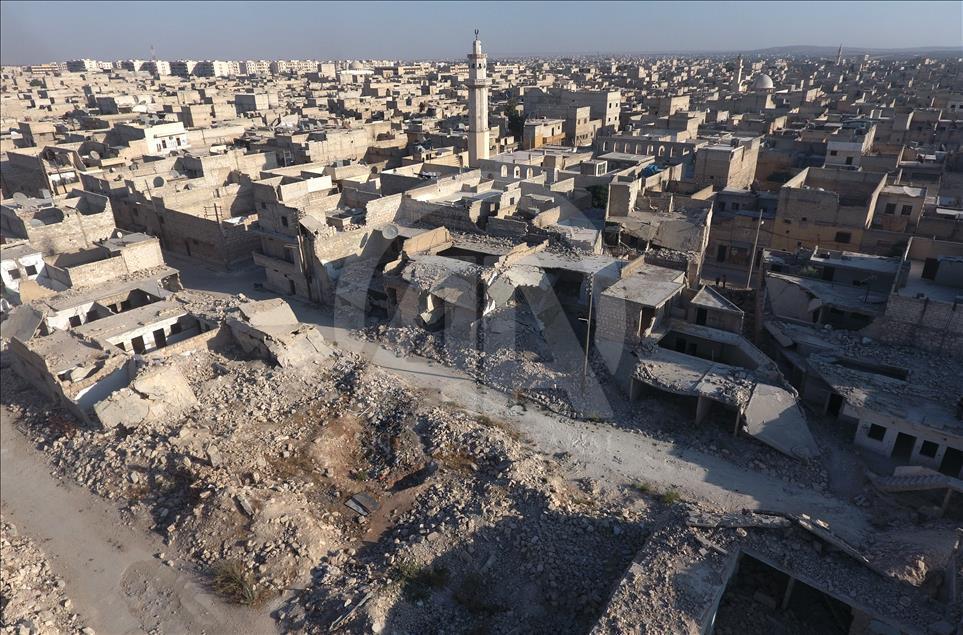 Aerial view war-ravaged Aleppo