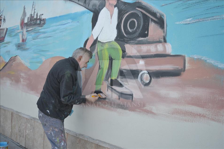 Okul duvarlarına "ressam" dokunuşu