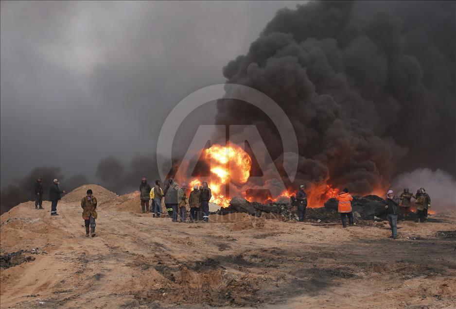 Musul'daki Petrol kuyuları yanmaya devam ediyor