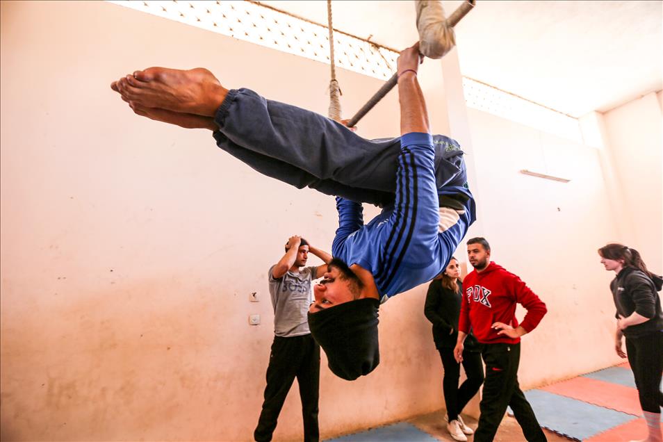 Circus training and silks practice in Gaza
