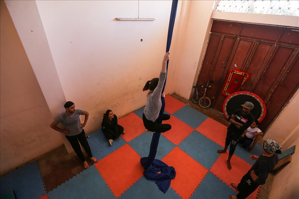 Circus training and silks practice in Gaza

