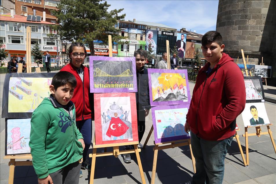 Öğrenciler "15 Temmuz"u tuvale yansıttı