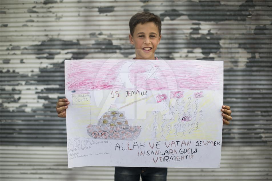 Suriyeli çocuklar 15 Temmuz'u resmetti