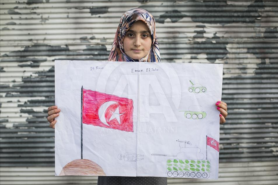 Suriyeli çocuklar 15 Temmuz'u resmetti