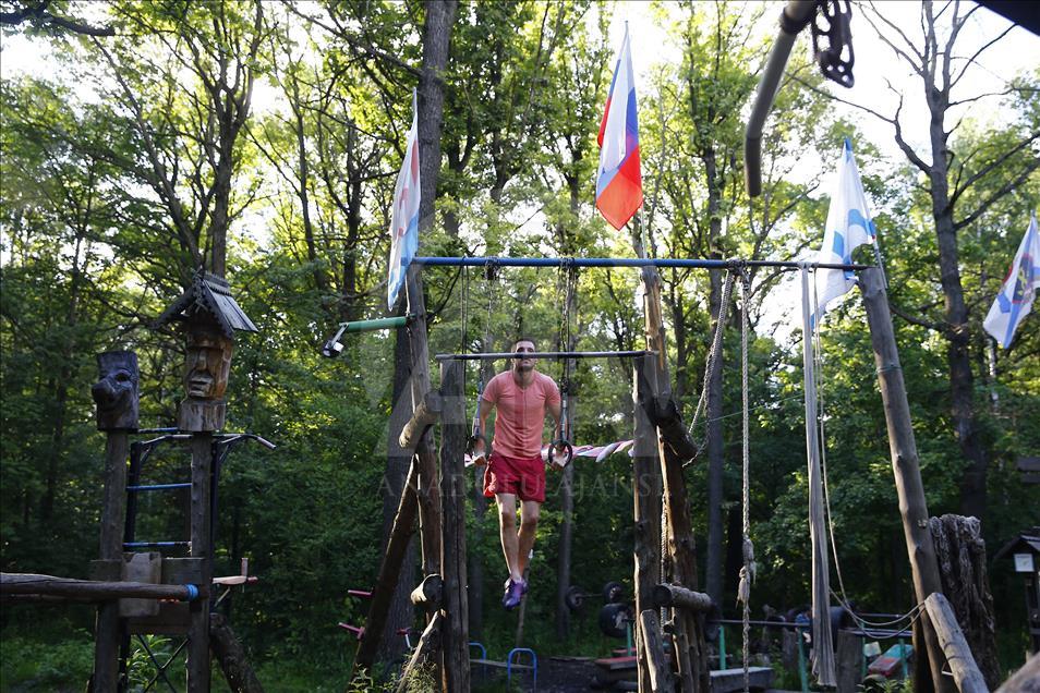 Handmade outdoor gym in Moscow