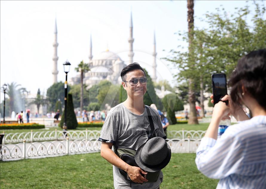 Tourists' center of interest: Blue Mosque and Hagia Sophia